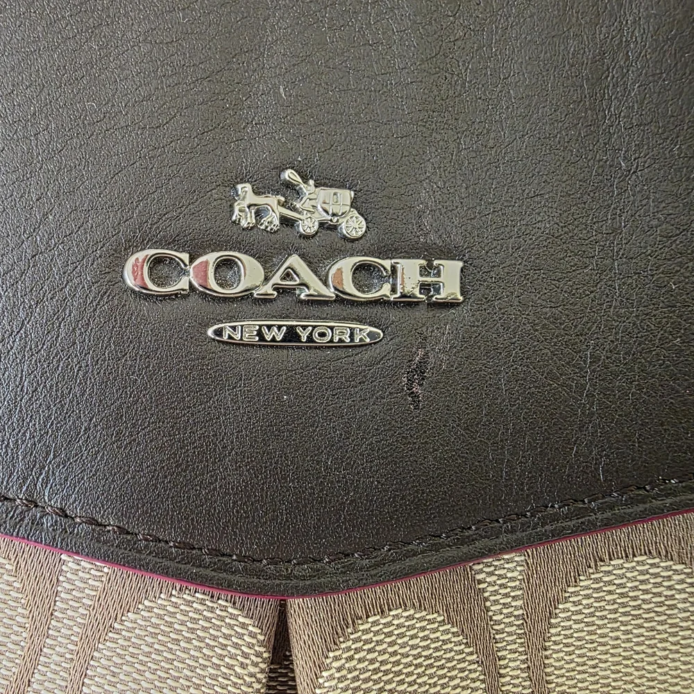 Coach Signature Pleat Tote - Khaki/Tan Canvas With Brown Leather & Pink Accents - Picture 12 of 16